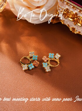 【柏荼】铜合金原创时尚 AZE1754合成立方氧化锆耳环