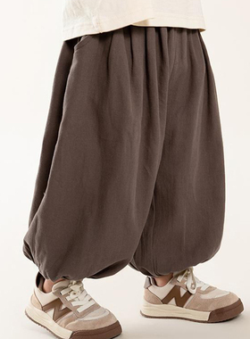 MINIKIDO儿童裤子2025新款秋季美拉德宝宝纯色棉布宽松灯笼束脚裤