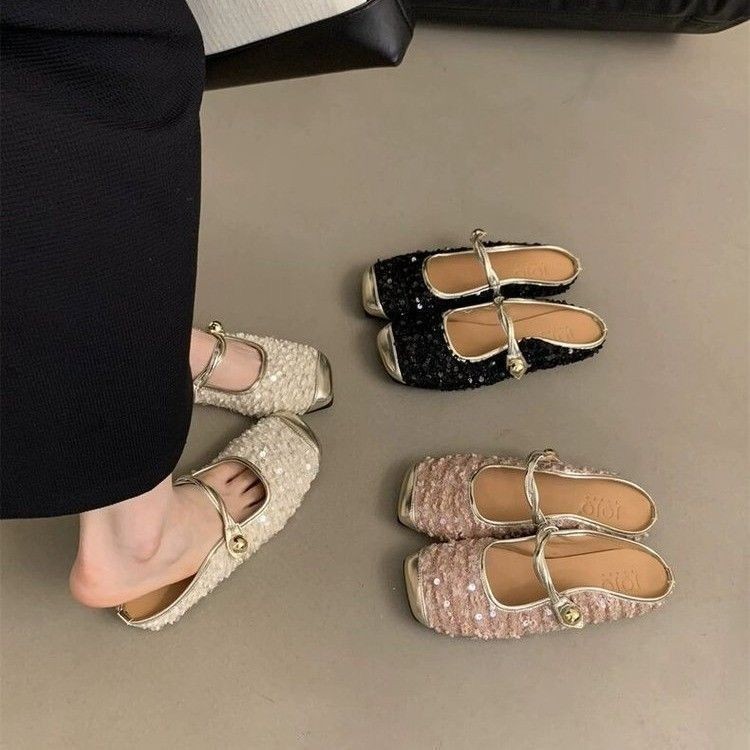 35-43大码凉鞋女宽胖脚女鞋夏季2025新款包头法式半拖鞋外穿凉拖