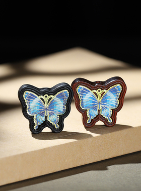 檀木彩绘贴片蝴蝶配件diy吊坠