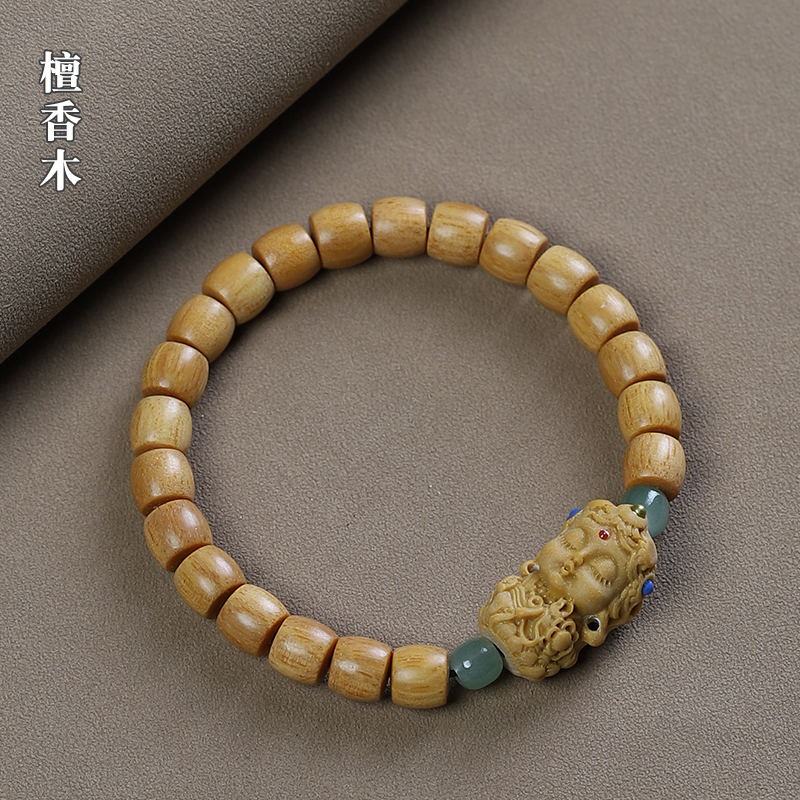 老山檀香木和田玉度母佛珠手串