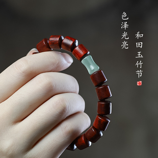 小叶紫檀手串桶珠男女首饰血檀木佛珠手链和田玉竹节单圈念珠文玩