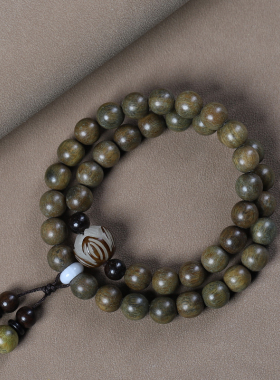 阿根廷绿檀香木佛珠手串莲花吊坠