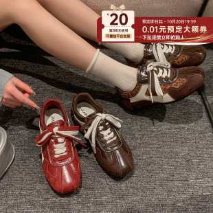贾不假德训鞋女款2026新款秋冬季复古豹纹拼接系带内增高运动板鞋