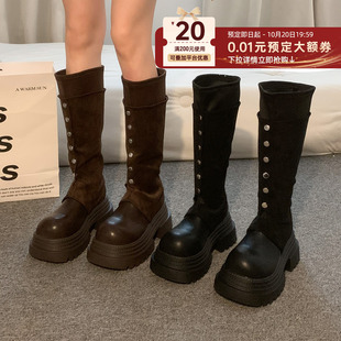 贾不假靴子女款长筒靴秋冬季2026新款厚底增高瘦瘦靴弹力靴不过膝