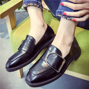 新款2017春季百搭小皮鞋粗跟乐福鞋英伦学院风方头低跟方扣单鞋女