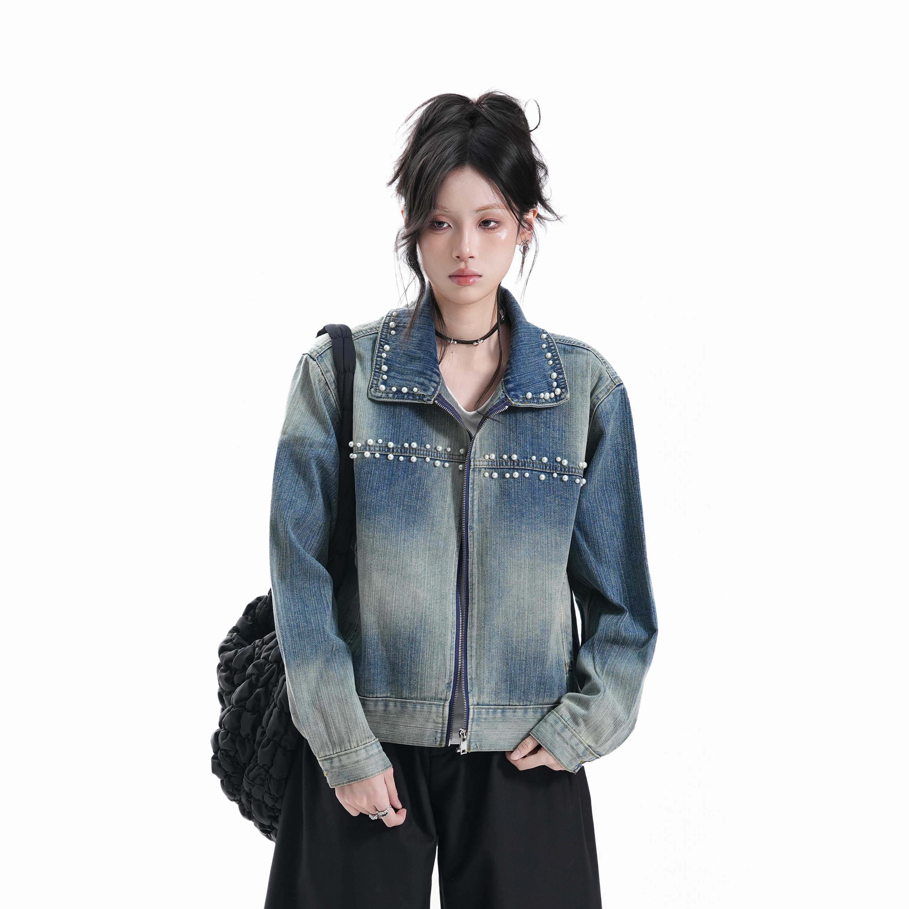 美式复古钉珠设计感小众牛仔外套