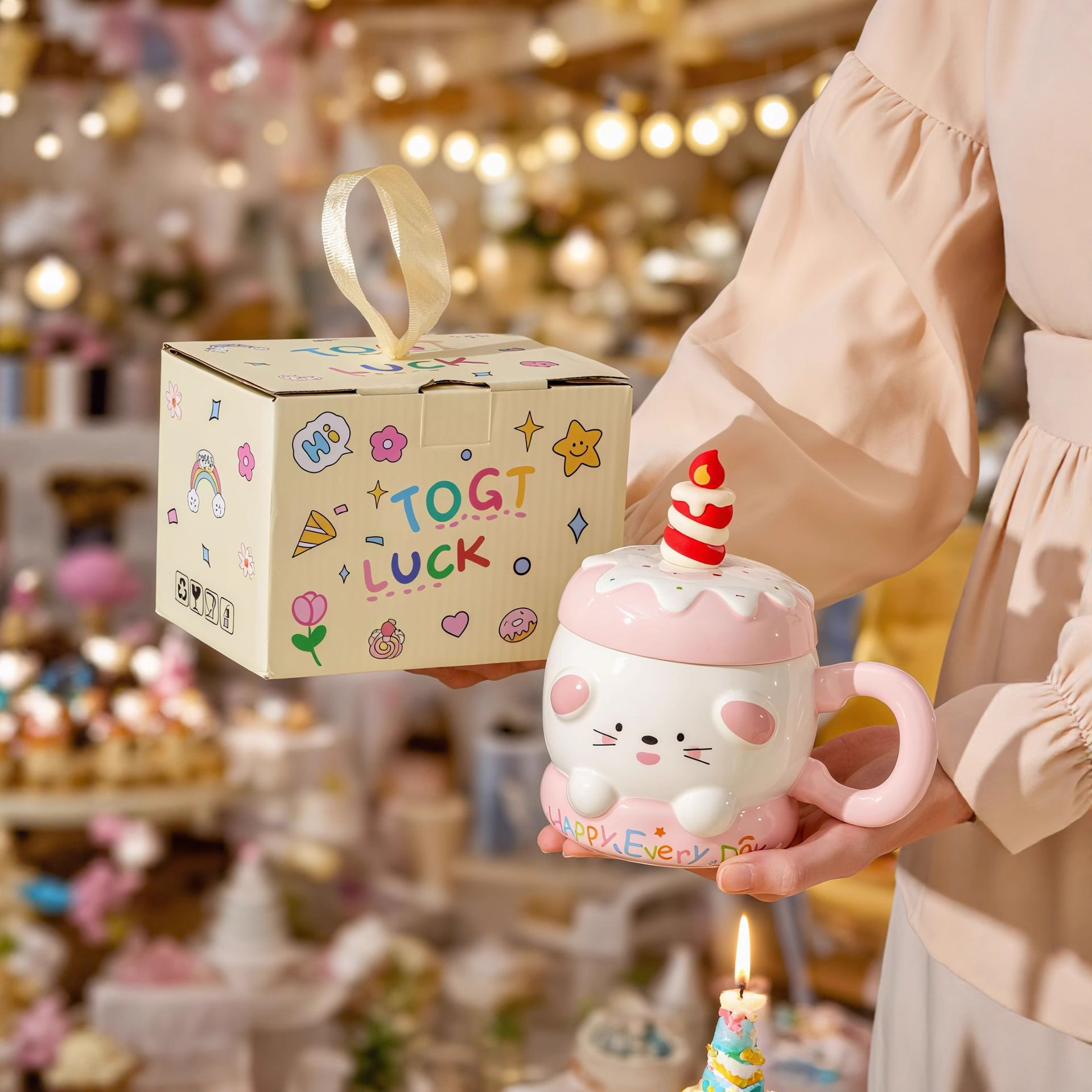 高颜值可爱马克杯女生水杯带盖勺送闺蜜实用生日礼物伴手礼陶瓷杯