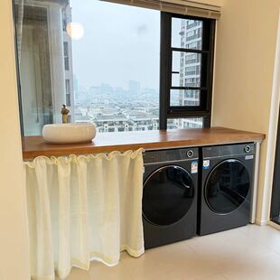 定制阳台洗衣机上方隔板置物桌实木台面置物架落地式桌子实木桌板