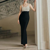 法式 赫本风镶钻包臀吊带长裙2025轻奢礼服高级连衣裙KDR553301P