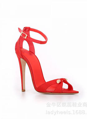 时装凉鞋 尖头红色绑带超高跟外贸走秀高跟鞋sandals women