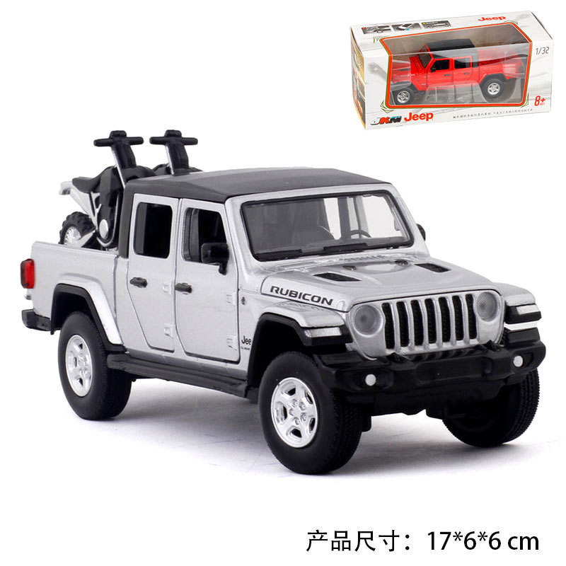 新款 [盒装] 1:32 JEEP皮卡车带摩托车 合金声光车玩具