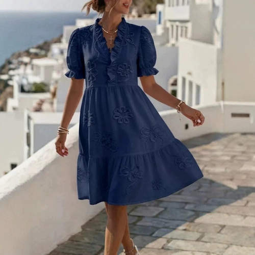 2026款跨境欧美亚马逊夏季甜美绣花短袖泡泡袖公主裙连衣裙直筒裙