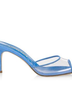 时装凉鞋欧美圆头PVC蓝色细跟外贸女鞋high heels 10cmMH4116