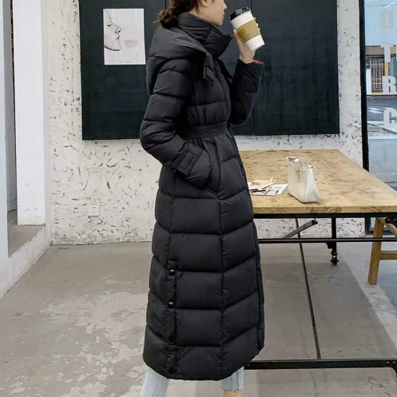 长款修身羽绒服女2024年冬季黑色显瘦加厚收腰长过膝外套Gbywjsk6