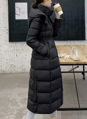 长款修身羽绒服女2024年冬季黑色显瘦加厚收腰长过膝外套Gbywjsk6