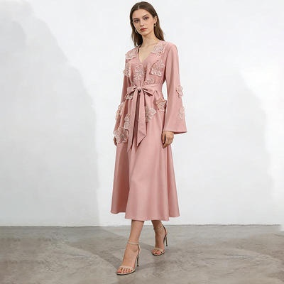 新款澳洲潮牌高级感连衣裙2025夏时尚花朵拼接系带设计长款荷叶裙