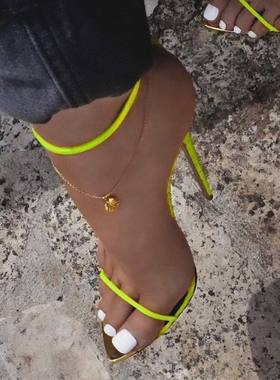 2023春夏欧美时装凉鞋罗马绑带细跟女鞋Gladiator Sandals仿皮