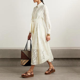 波西米亚风纯色翻领长裙2026时尚 连衣裙女夏高腰 刺绣设计收腰长款