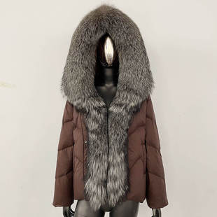 秋冬外套皮草白鸭绒厚长袖 2024年冬季 羽绒服狐狸毛领连帽高端女款