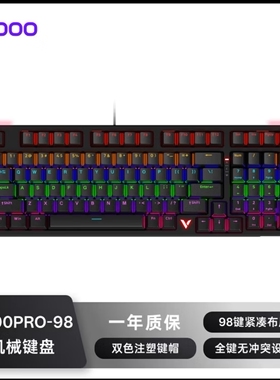 雷柏V500PRO-98升级款98键有线背光机械键盘 炫酷RGB侧灯游戏电竞