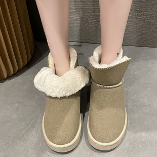 特价清雪地靴女冬季棉鞋加绒平底实心厚底防滑可爱翻毛保暖短靴