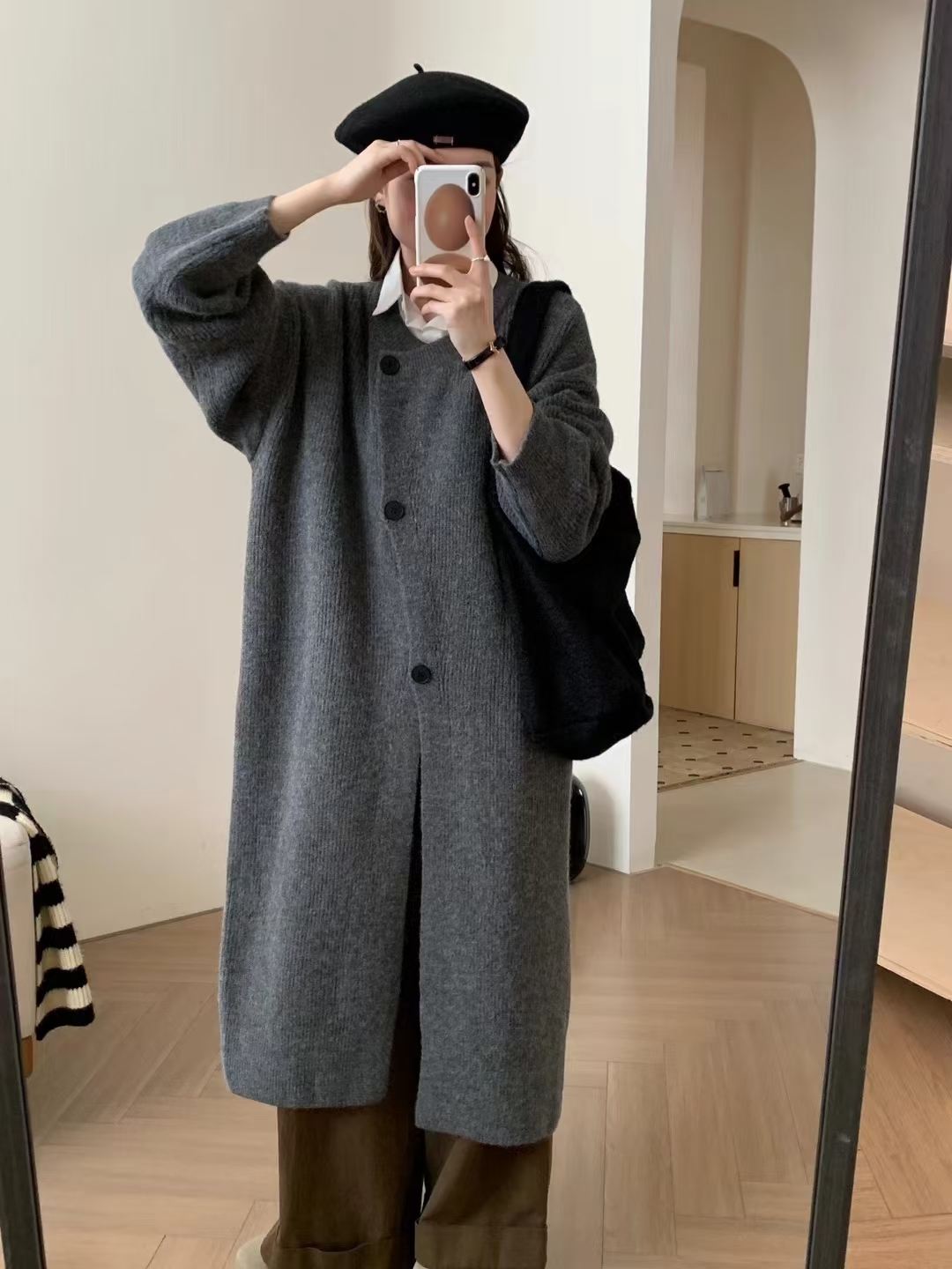 小个子长款过膝毛衣外套女2025秋冬新款慵懒风羊毛中长款针织开衫