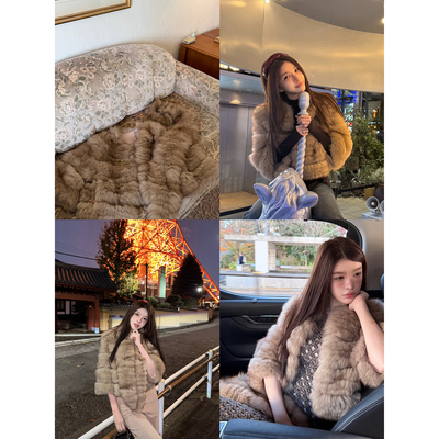 林悠定制 【泡芙 进口saga级幼狐毛 外套+围巾】