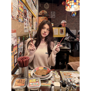 上衣 tate暖暖马海毛小鸡黄朦胧感圆领针织长袖 roa 林悠定制