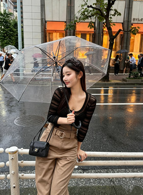 林悠 ala蕾丝透视感连体中袖短上衣 ala贵气返场阔腿工装长裤高腰