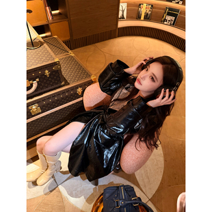 chloee浪漫摇滚亮面轻奢贵气感立体皮衣外套上衣 林悠定制