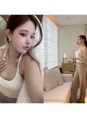 林悠 4k+coug先锋未来感浅灰米定染松弛长裤