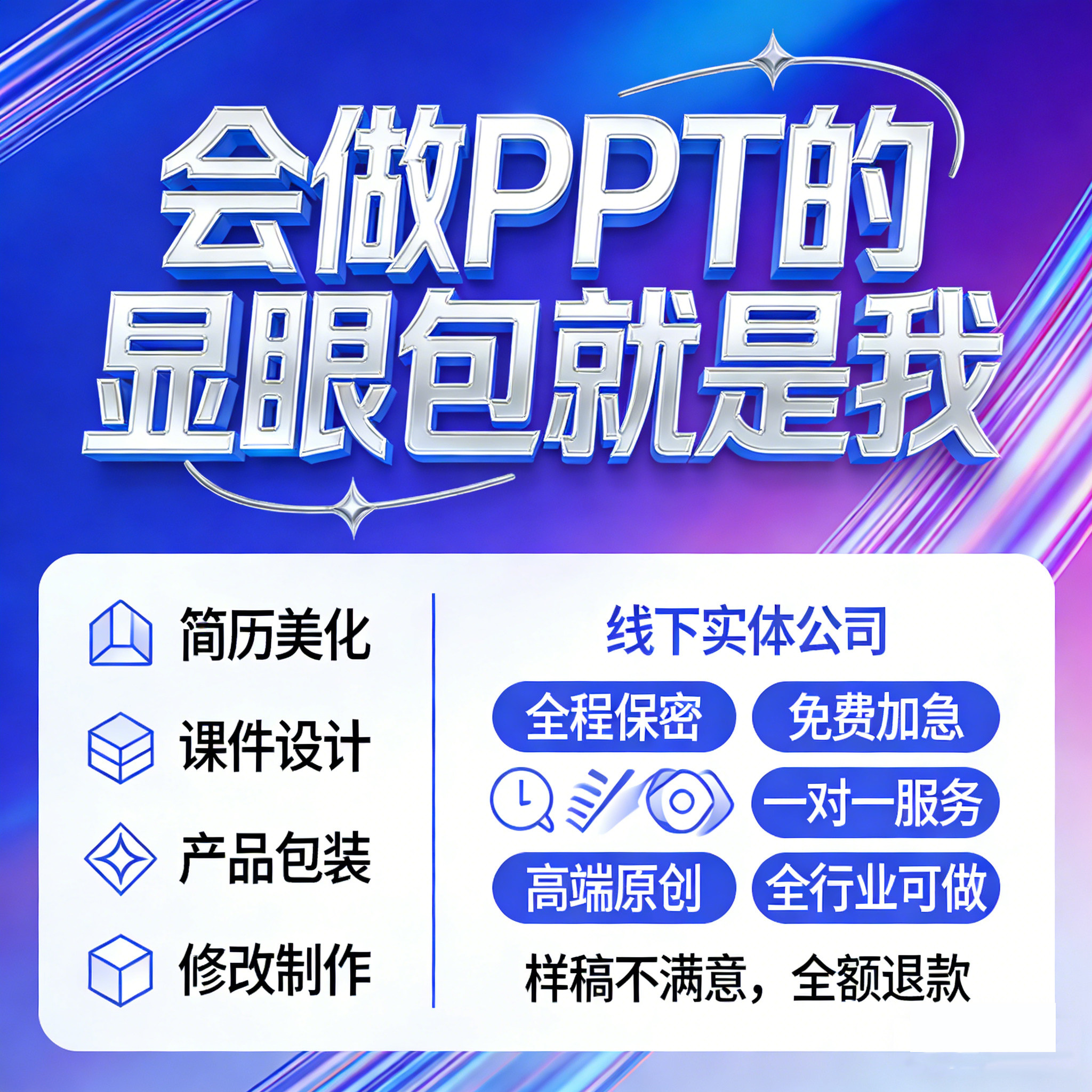 PPT制作简历美化产品包装课件设计免费加急优化图文制作定制修改