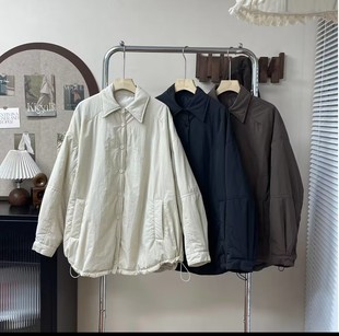 宽松棉服上衣女23秋冬显瘦POLO领棉衣外套2222 轻薄款 夹棉衬衫 式