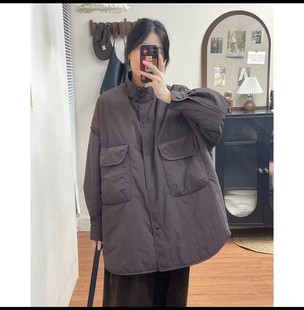 复古百搭休闲宽松立领棉衬衣外套 时尚 秋季 新款