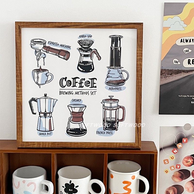 「softwood」咖啡角cafecorner正方形装饰画手绘风格咖啡店甜品店