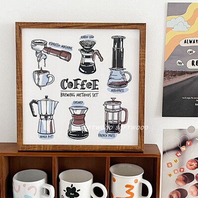 正方形餐厅实木画框装饰画手绘