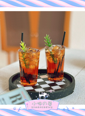ob11娃娃屋配件1:12迷你美式拿铁咖啡网红冷饮杯微缩玩具模型I334