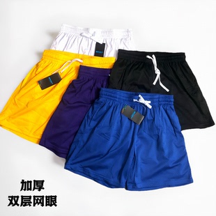 休闲夏季 双层运动短裤 不过膝透气篮球裤 四分裤 定制 纯色大网眼美式