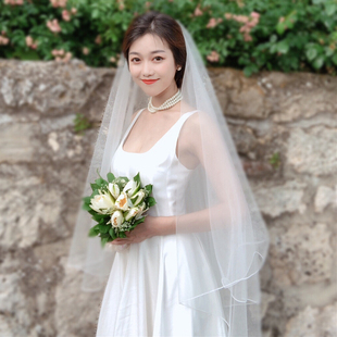简约短长款 新娘结婚婚纱头纱气质款 韩式 新款 素纱裸纱造型拍照头纱