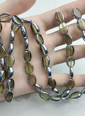 s196 9x13mm银边浅浅绿玻璃扁珠两条