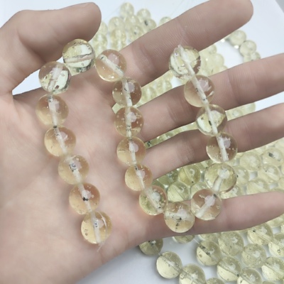 9254浅黄色透明气泡琉璃珠一条 14mm