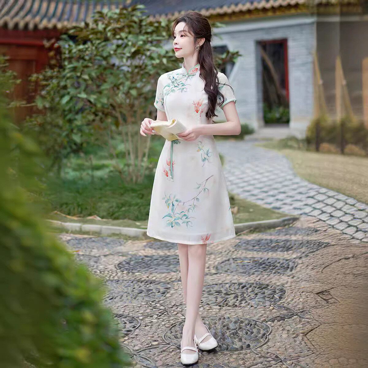 中高考送考锦鲤折桂奥黛旗袍遮肚年轻中年妈妈宽松连衣裙旗开得胜