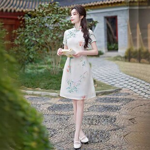 中高考送考锦鲤折桂奥黛旗袍遮肚年轻中年妈妈宽松连衣裙旗开得胜
