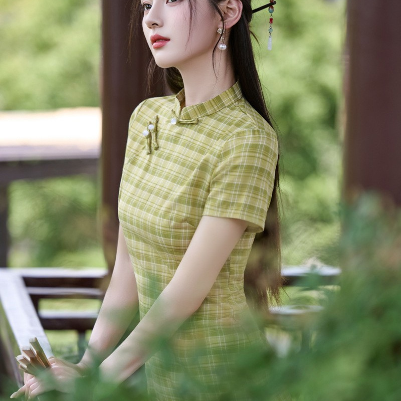 新中式国风旗袍女夏季改良素雅文艺复古风低领苏式日常气质连衣裙