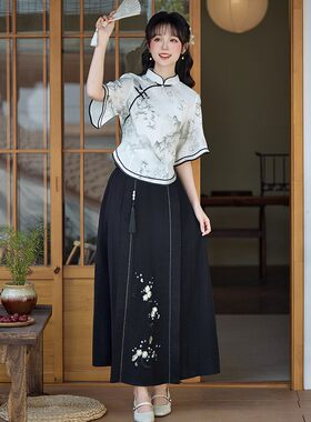 新中式国风旗袍连衣裙套装酒店前台接待工装茶艺师茶馆客服工作服