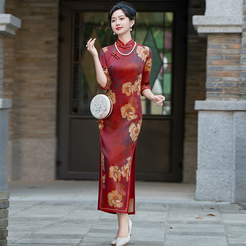 金陵十三钗老上海复古妈妈民国风旗袍长款走秀演出高端大气上档次