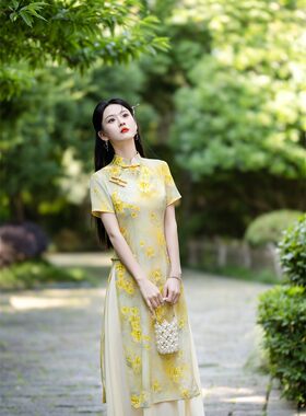 金榜题名旗袍2026新款高考中考旗开得胜夏季黄色妈妈送考穿的衣服