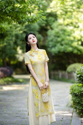 金榜题名旗袍2026新款高考中考旗开得胜夏季黄色妈妈送考穿的衣服