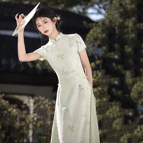 越南奥黛旗袍连衣裙日常改良宽松版立领茶服夏绝美减龄新中式高考